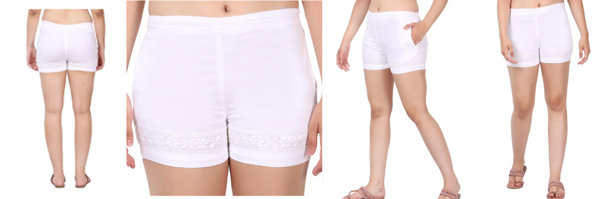 Stretchy White Tight Shorts with Embroidery