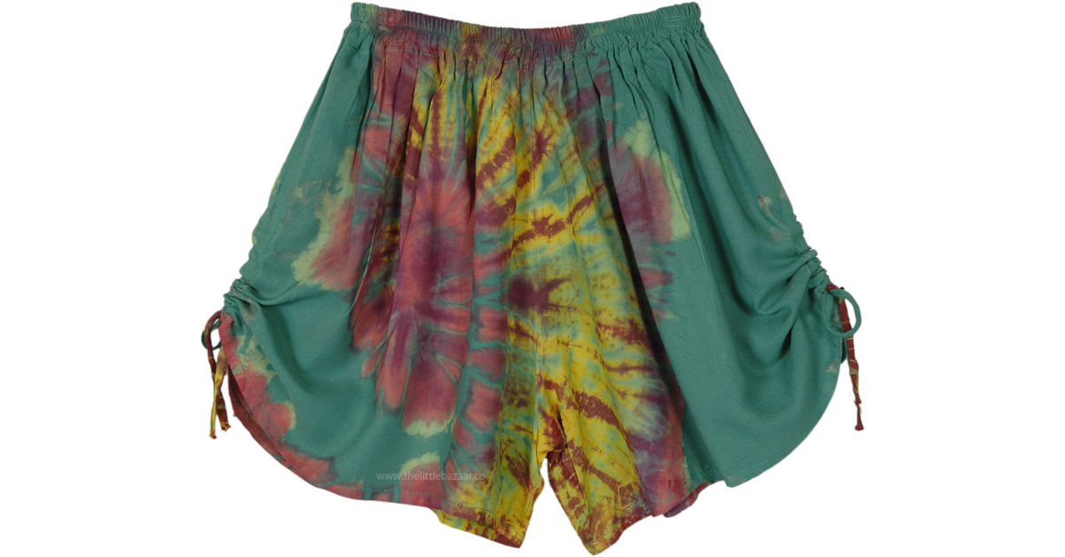 Swirly Sage Green Tie Dye Side-Tie Shorts | Shorts | Green | Misses ...