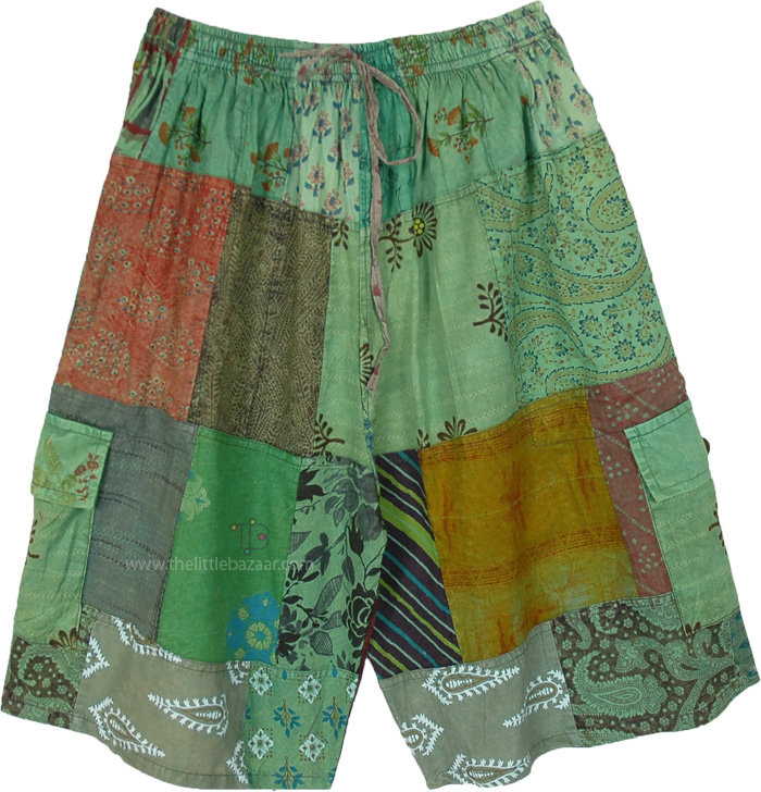 Tribal and Paisley Pattern Cotton Shorts with Pockets, Forest Game Unisex Bermuda Long Shorts