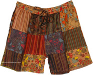 Striped Inspired Cotton Boho Girls Patchwork Shorts [9942]