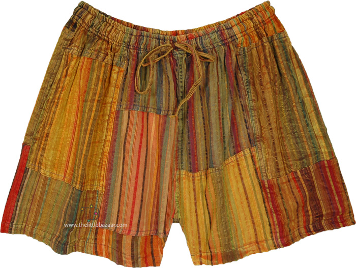 Flame Orange Stripes Hippie Cotton Shorts