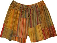 Striped Bohemian Cotton Unisex Shorts in Orange [9984]