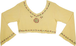 Lemon Yellow Boho Cropped Long Sleeve Top