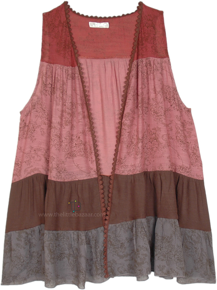 Multi Brick Bohemian Open Long Vest