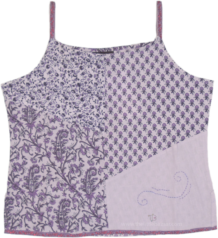 Purple Dalmation Patchwork Cotton Tank Top