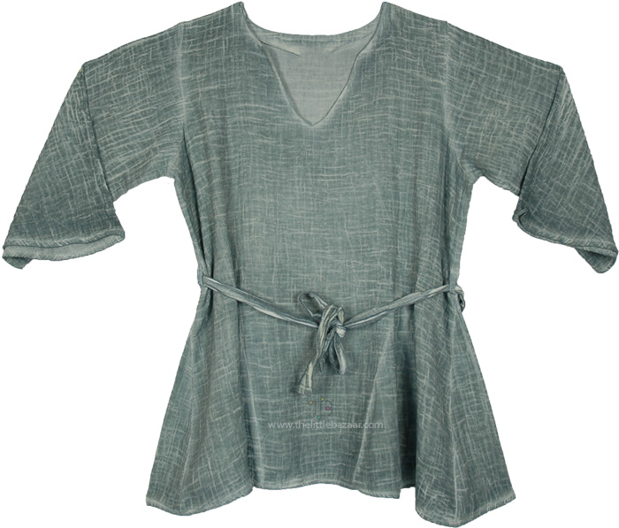 Sage Breeze Relaxed Fit Belt Tunic Top