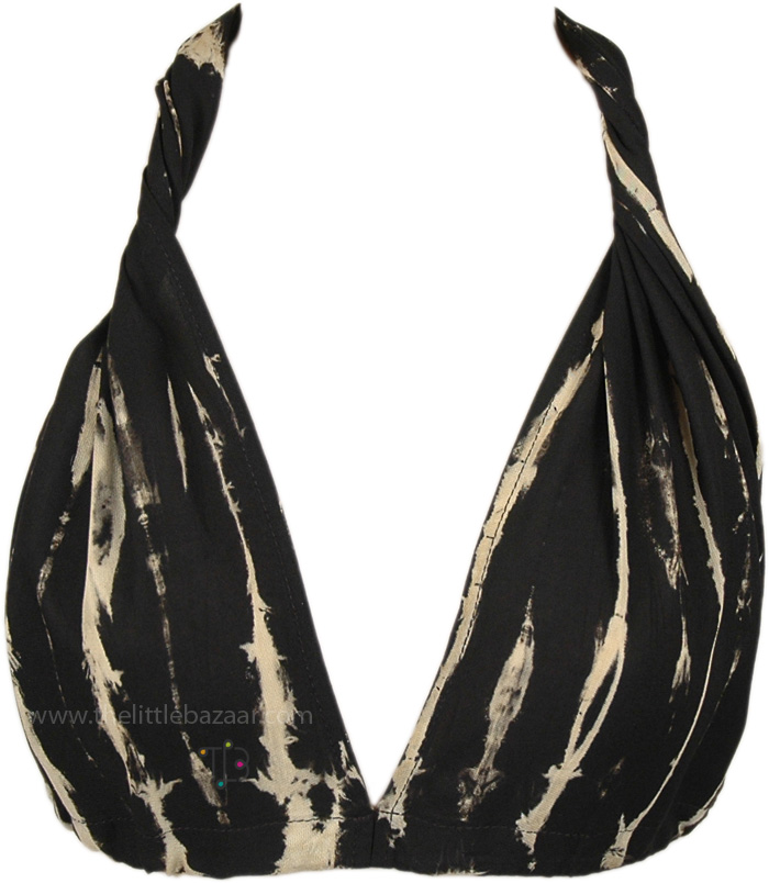 Black Beige Tie-Dye Halter Bralette Top