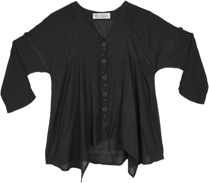 Cotton Breeze Boho Black Tunic Top