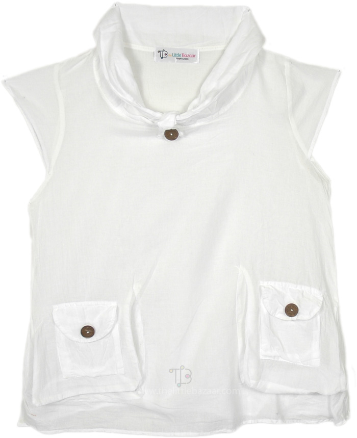 Cozy White Cotton Pocket Sleeveless Top