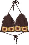 Brown Summer Hand Made Cotton Bohemian Tie Up Top [3938]
