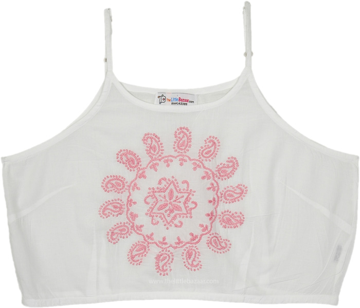 Pink Monarch Hand Embroidered Mul Crop Top