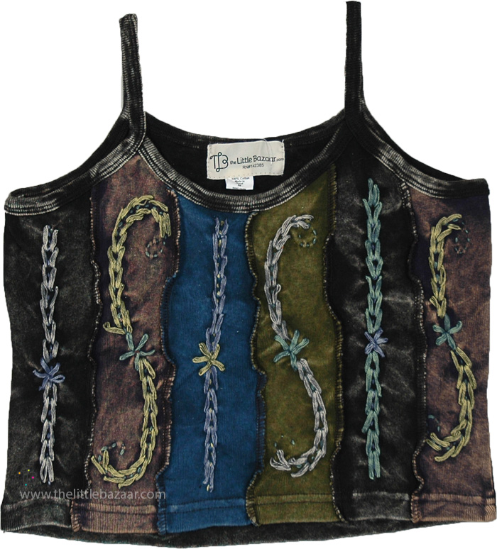 Forest Vine Embroidered Patchwork Crop Top