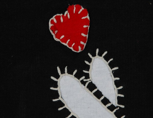 Black Crop Top with Fingers Heart Gesture Applique