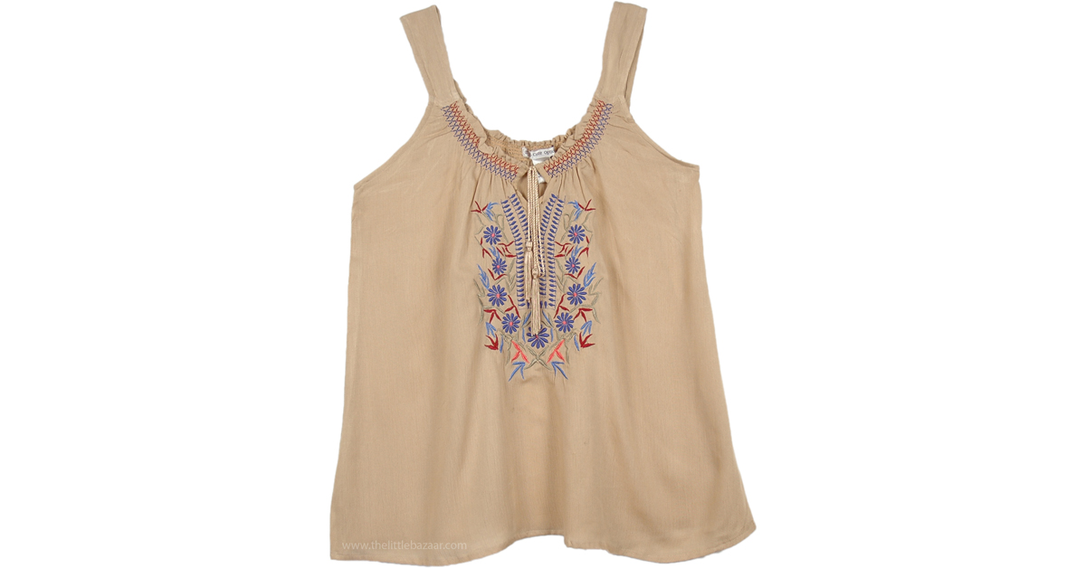 Born in The Midwest Beige Tank Top | Tunic-Shirt | Beige