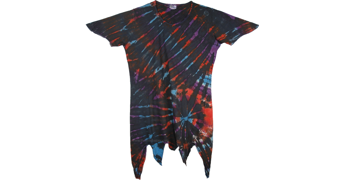 Woodsmoke Zig Zag Hem Tie Dye Top | Tunic-Shirt | Black | Tie-Dye, XL-Plus