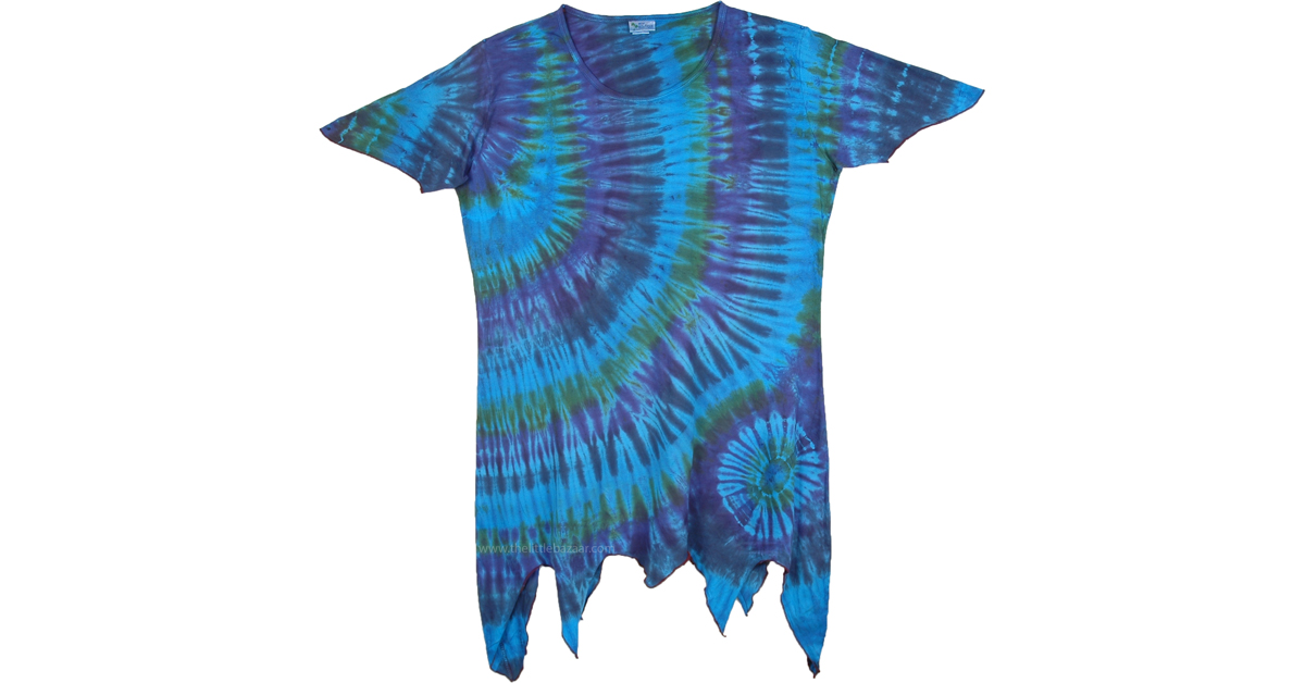 Torea Bay Zig Zag Hem Tie Dye Top | Tunic-Shirt | Blue | Tie-Dye, XL