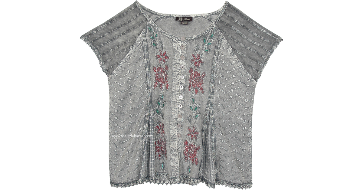Steel Grey Medieval Style Short Top with Embroidery | Tunic-Shirt ...
