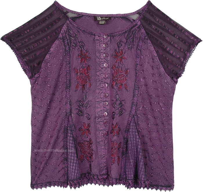 Purple Medieval Style Short Top with Embroidery | Tunic-Shirt | Purple ...