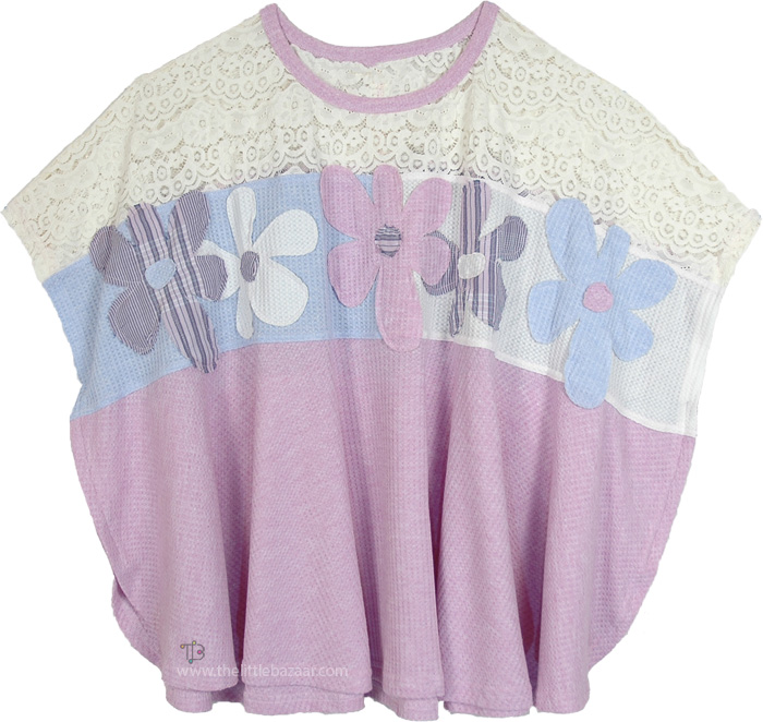 Lilac Whispers Lace Bloom Floral Patchwork Poncho Top