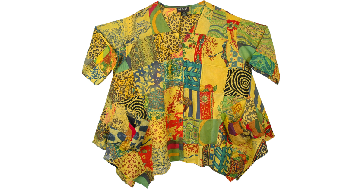 Spring Serenade Boho Patchwork Tunic Top XXL | Tunic-Shirt | Yellow ...