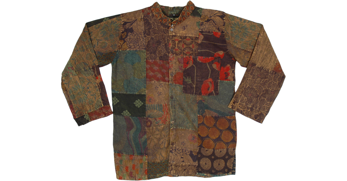 brown patchwork shirt